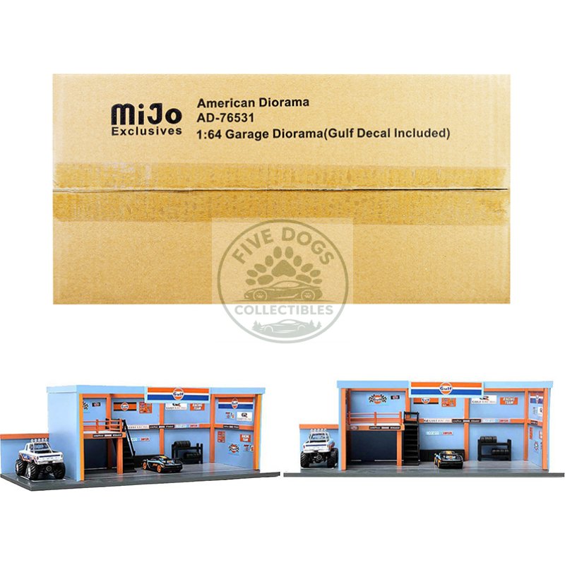 "garage diorama gulf oil" diorama with decals for 1/64 scale models by american diorama