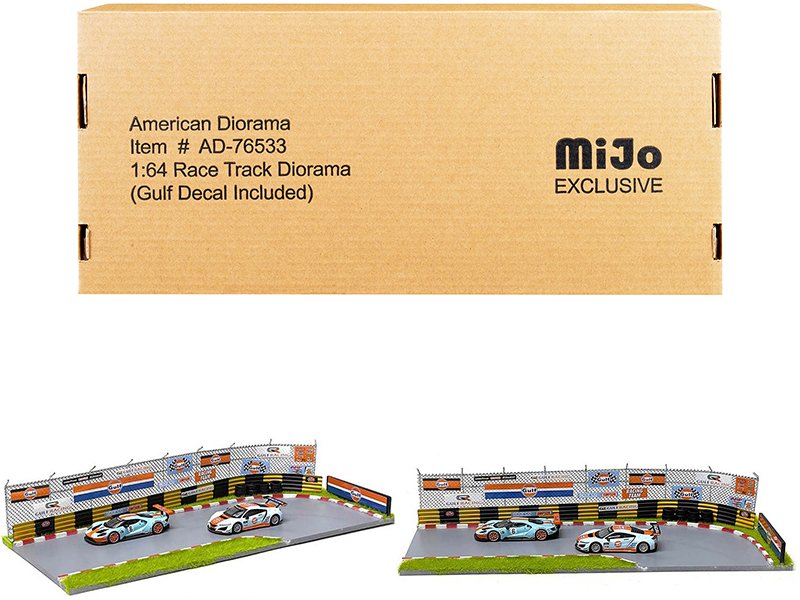 "race track gulf oil" diorama with decals for 1/64 scale models by american diorama "race track gulf oil" diorama with decals for 1/64 scale models by american diorama