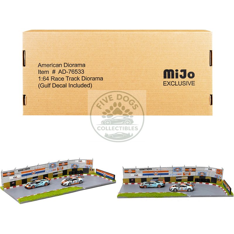 "race track gulf oil" diorama with decals for 1/64 scale models by american diorama