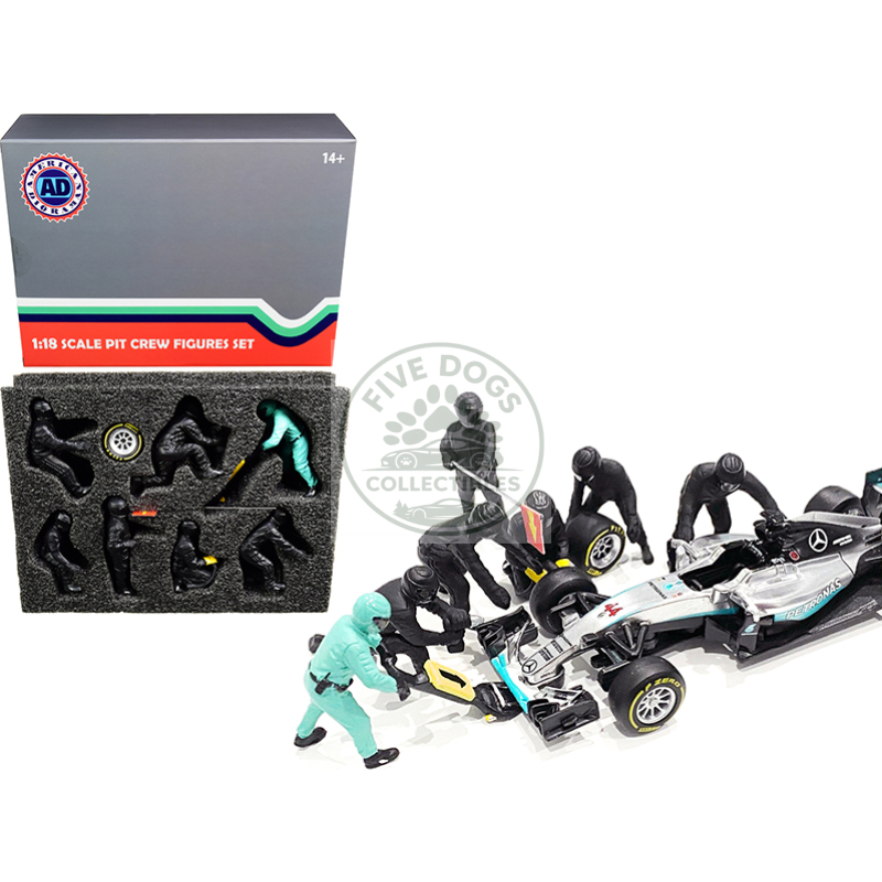 formula one f1 pit crew 7 figurine set team black for 1/18 scale models by american diorama