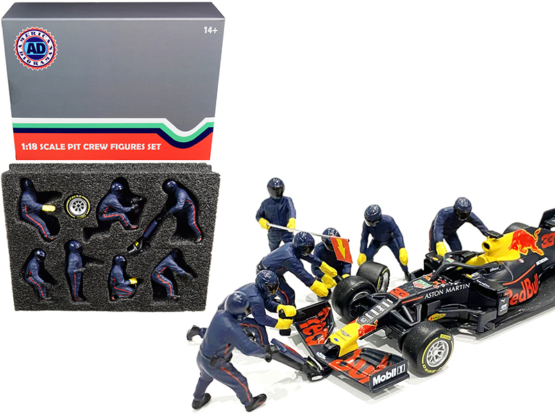 formula one f1 pit crew 7 figurine set team blue for 1/18 scale models by american diorama formula one f1 pit crew 7 figurine set team blue for 1/18 scale models by american diorama