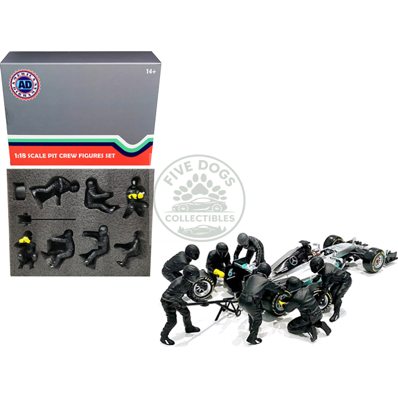formula one f1 pit crew 7 figurine set team black release ii for 1/18 scale models by american diorama