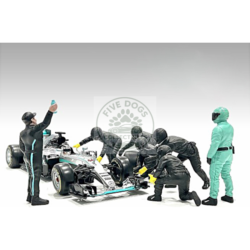 formula one f1 pit crew 7 figure set team black release iii for 1/18 scale models by american diorama