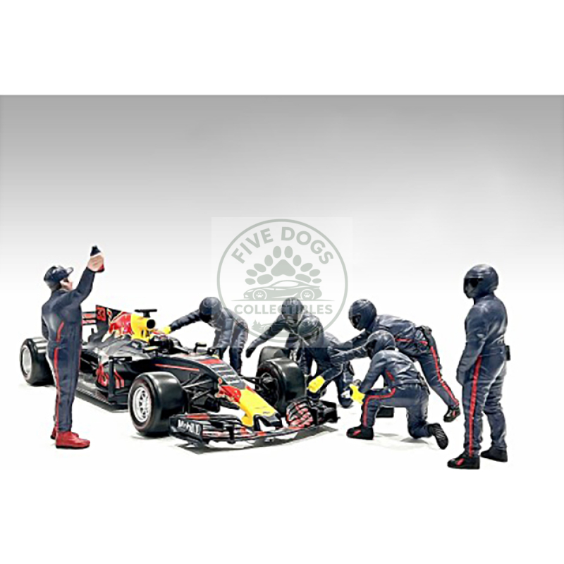 formula one f1 pit crew 7 figure set team blue release iii for 1/18 scale models by american diorama