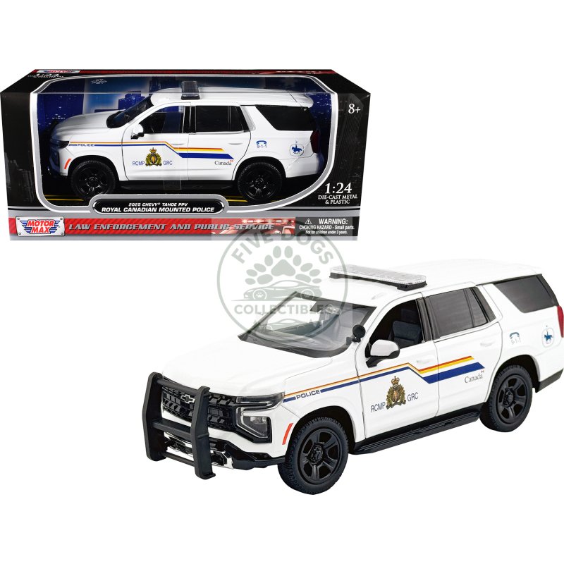 2025 chevrolet tahoe ppv with light bar "rcmp royal canadian mounted police" white "law enforcement and public service" series 1/24 diecast model car by motormax