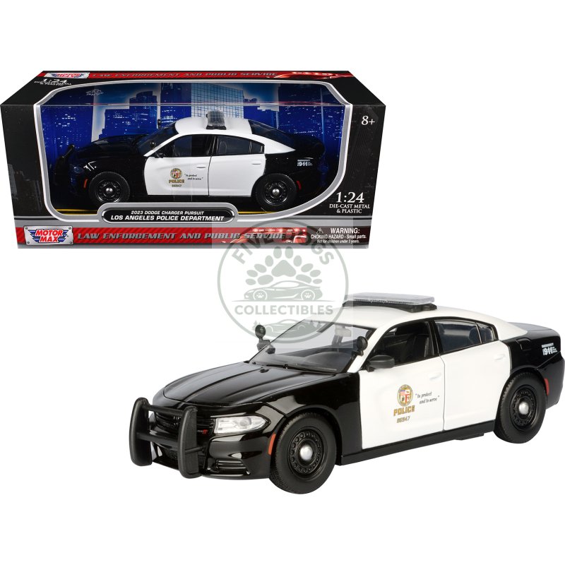 2023 dodge charger pursuit police car "lapd (los angeles police department)" black and white "law enforcement and public service" series 1/24 diecast model car by motormax