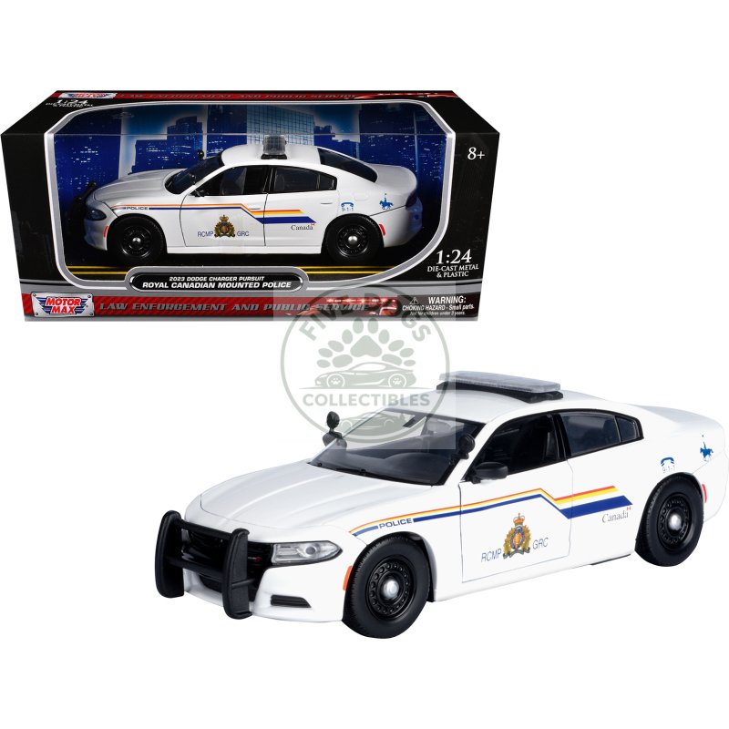 2023 dodge charger pursuit police car "rcmp (royal canadian mounted police)" white "law enforcement and public service" series 1/24 diecast model car by motormax