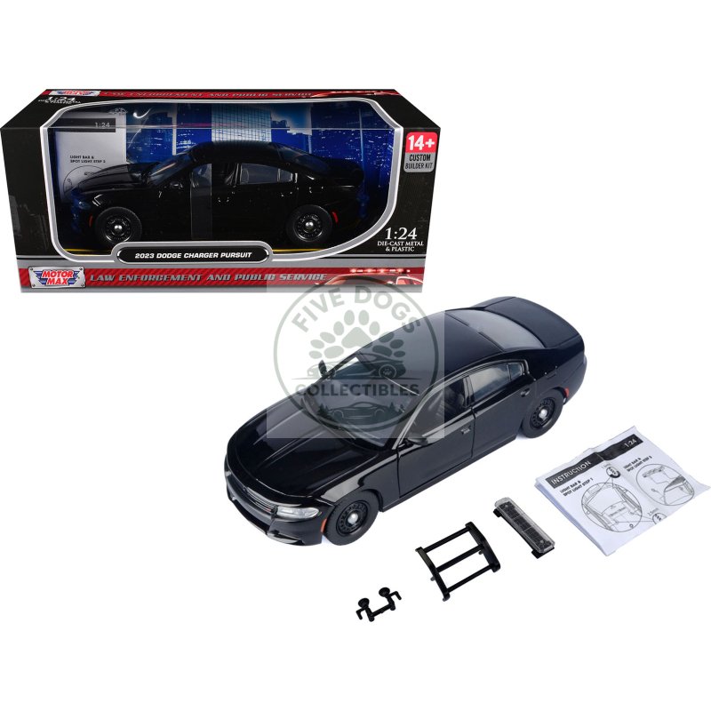 2023 dodge charger pursuit police car black "custom builder's kit law enforcement and public service" series 1/24 diecast model car by motormax