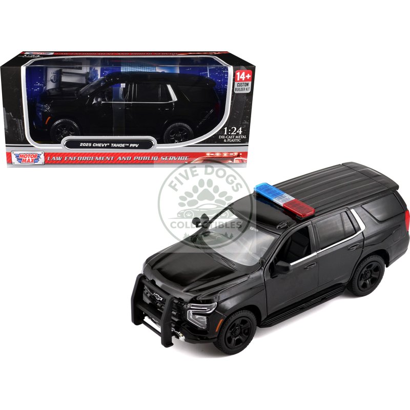 2025 chevrolet tahoe ppv black "custom builder's kit law enforcement and public service" series 1/24 diecast model car by motormax