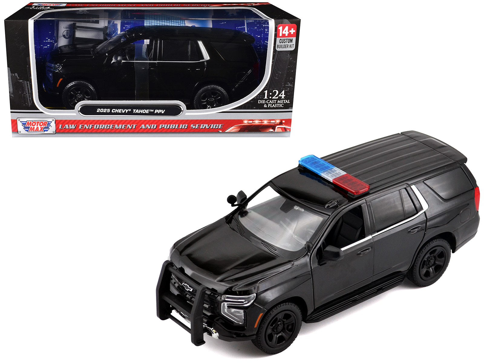 2025 chevrolet tahoe ppv black "custom builder's kit law enforcement and public service" series 1/24 diecast model car by motormax 2025 chevrolet tahoe ppv black "custom builder's kit law enforcement and public service" series 1/24 diecast model car by motormax
