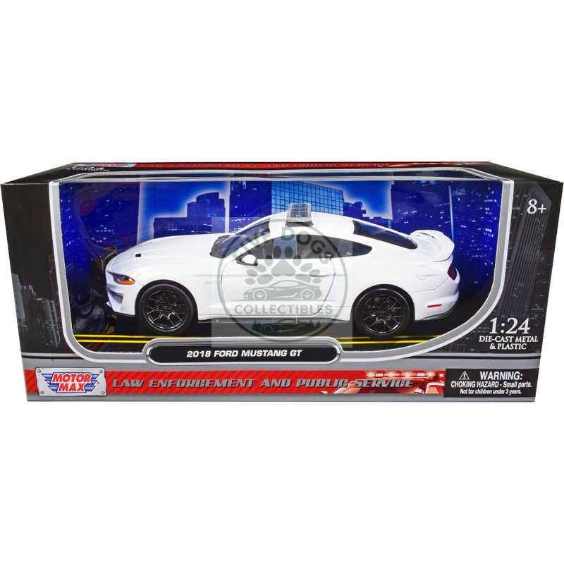 2018 ford mustang gt police car unmarked plain white "law enforcement and public service" series 1/24 diecast model car by motormax