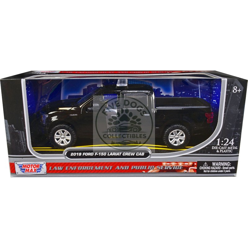 2019 ford f 150 lariat crew cab pickup truck unmarked plain black "law enforcement and public service" series 1/24 diecast model car by motormax