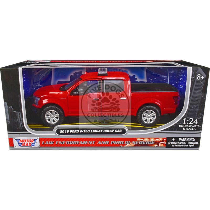 2019 ford f 150 lariat crew cab pickup truck unmarked fire department red "law enforcement and public service" series 1/24 diecast model car by motormax