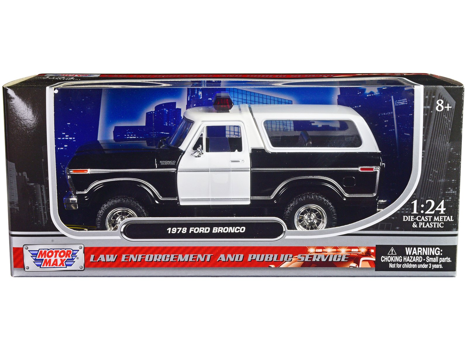 1978 ford bronco police car unmarked black and white "law enforcement and public service" series 1/24 diecast model car by motormax 1978 ford bronco police car unmarked black and white "law enforcement and public service" series 1/24 diecast model car by motormax