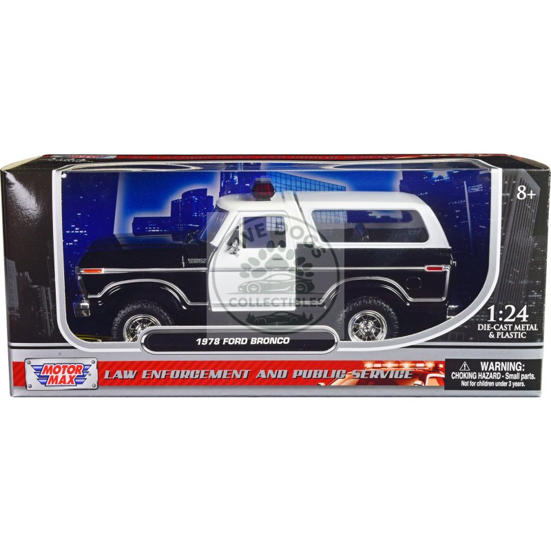 1978 ford bronco police car unmarked black and white "law enforcement and public service" series 1/24 diecast model car by motormax