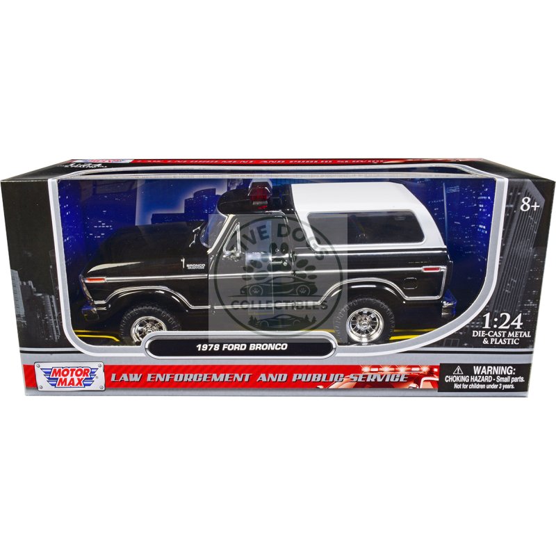 1978 ford bronco police car unmarked black with white top "law enforcement and public service" series 1/24 diecast model car by motormax