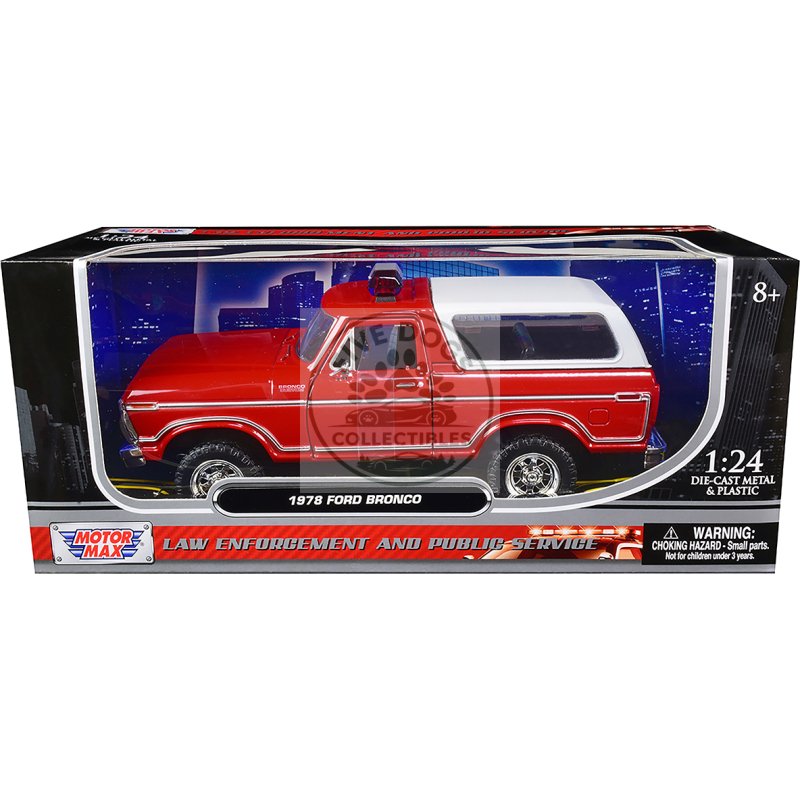 1978 ford bronco fire department unmarked red "law enforcement and public service" series 1/24 diecast model car by motormax