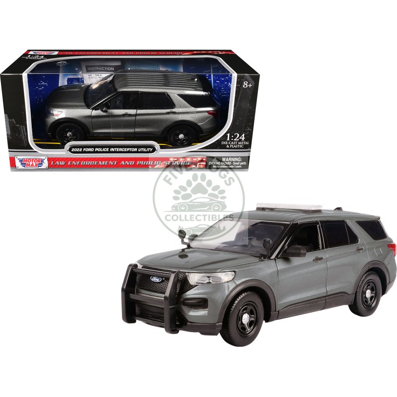 2022 ford police interceptor utility unmarked gray metallic "builder's kit" "law enforcement and public service" series 1/24 diecast model car by motormax