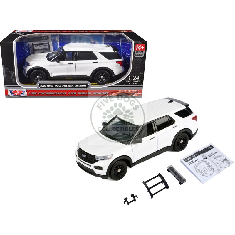 2022 ford police interceptor utility unmarked white "builder's kit" "law enforcement and public service" series 1/24 diecast model car by motormax