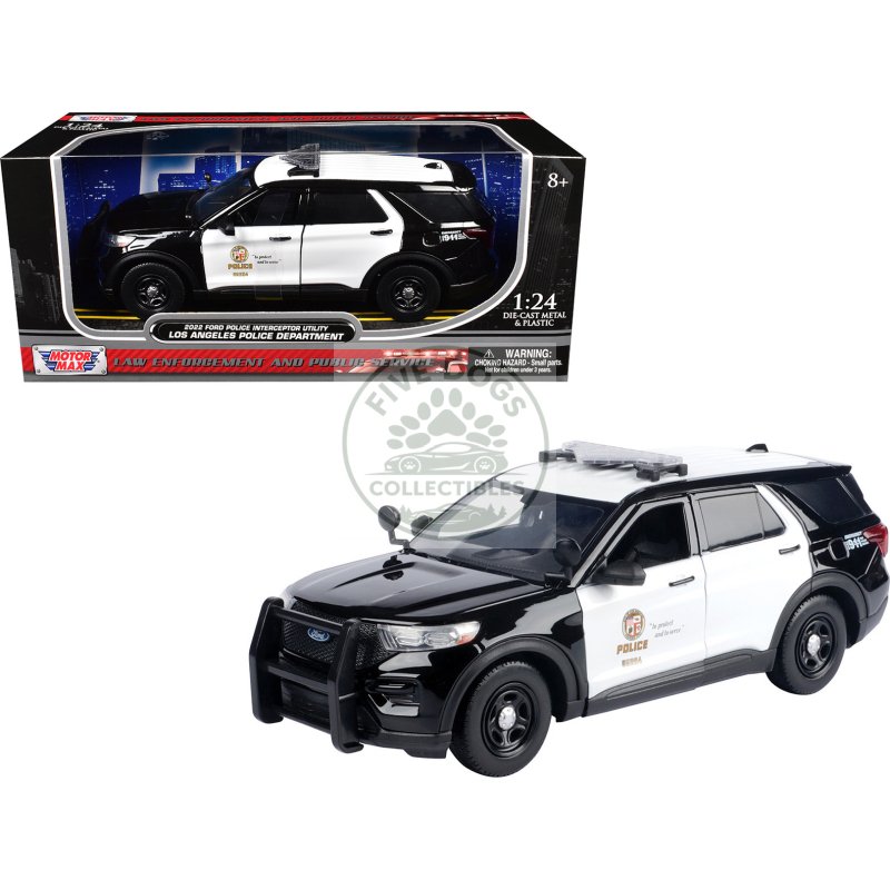 2022 ford police interceptor utility "los angeles police department" black and white "law enforcement and public service" series 1/24 diecast model car by motormax