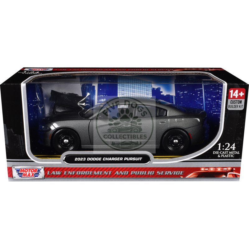2023 dodge charger pursuit police car gray metallic "custom builder's kit law enforcement and public service" series 1/24 diecast model car by motormax