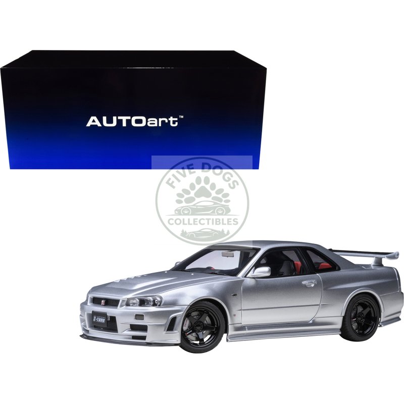nissan nismo r34 gt r z tune rhd (right hand drive) silver metallic 1/18 model car by autoart