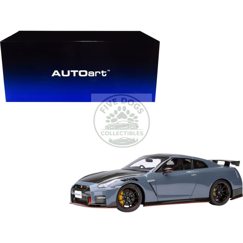 2022 nissan gt r (r35) nismo special edition rhd (right hand drive) nismo stealth gray with carbon hood and top 1/18 model car by autoart