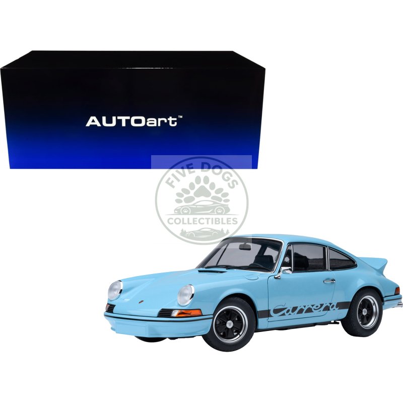 porsche 911 carrera 2.7 rs gulf blue with black stripes and wheels 1/18 model car by autoart