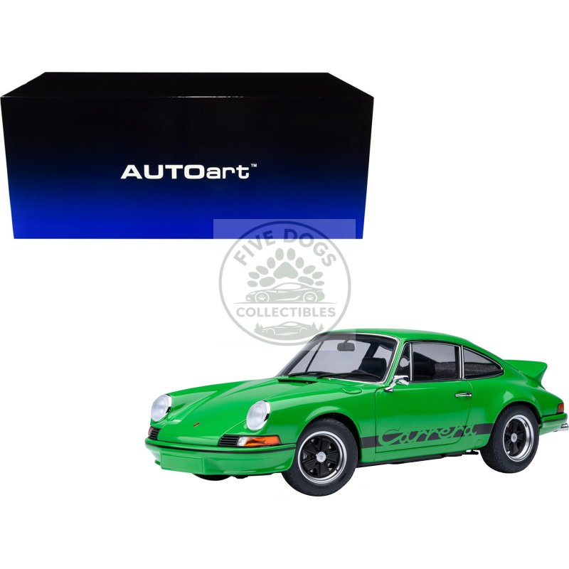 porsche 911 carrera 2.7 rs viper green with black stripes and wheels 1/18 model car by autoart