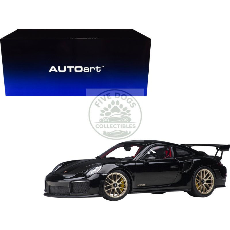 porsche 911 (991.2) gt2 rs weissach package black with carbon stripes 1/18 model car by autoart