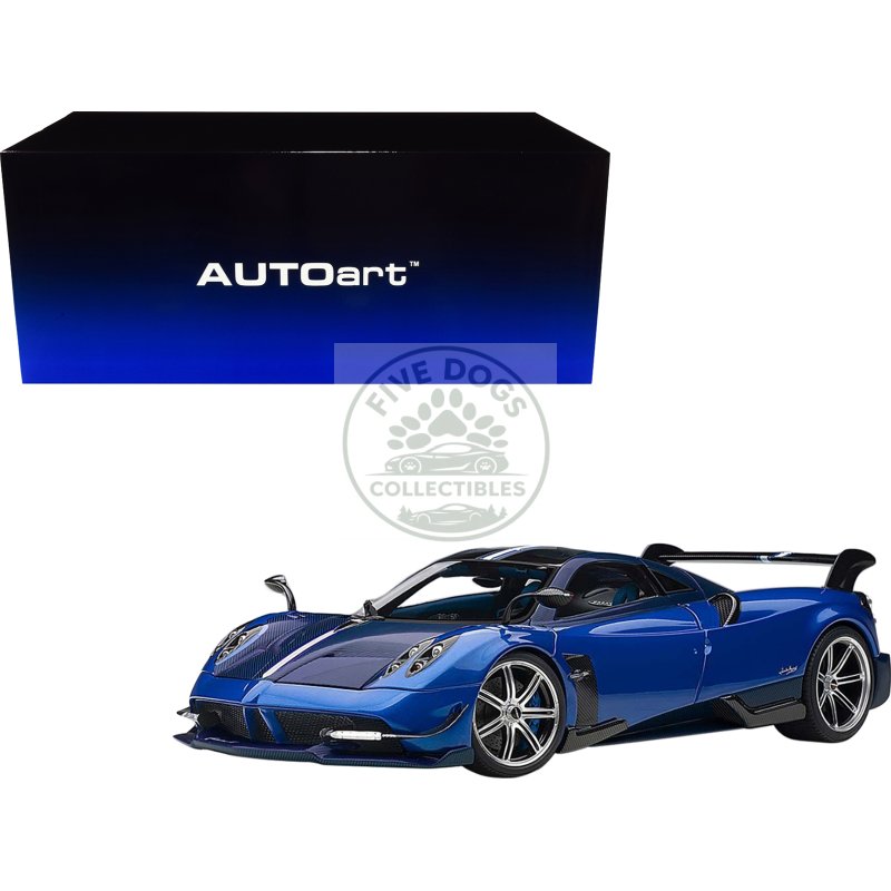 pagani huayra bc blu francia / candy blue metallic with carbon accents 1/18 model car by autoart