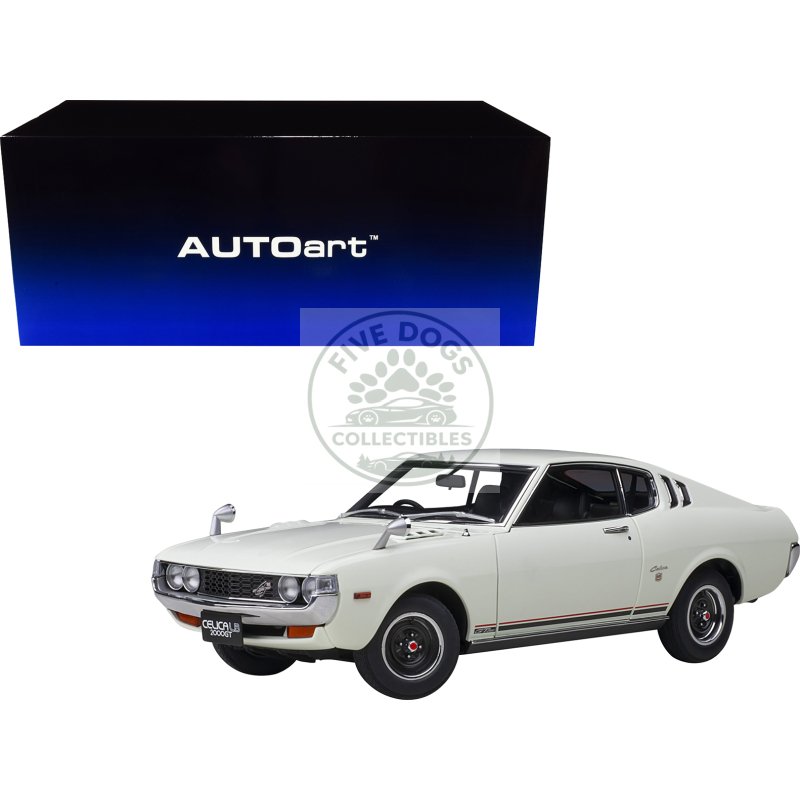 1973 toyota celica liftback 2000gt (ra25) rhd (right hand drive) white with red and black stripes 1/18 model car by autoart