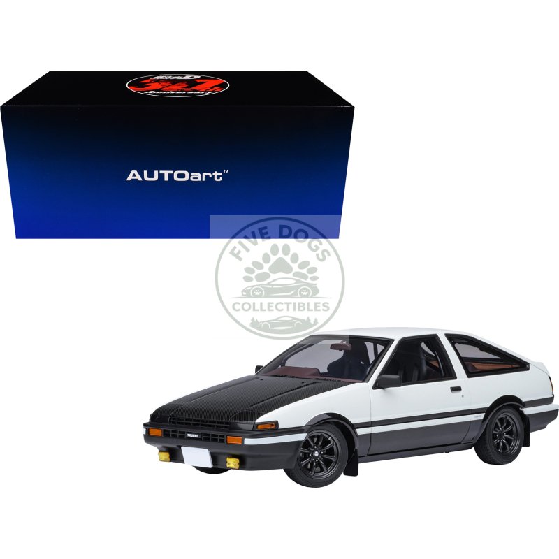 toyota sprinter trueno (ae86) rhd (right hand drive) "project d final version" white with carbon hood "initial d" (1995 2013) tv series "30th anniversary" 1/18 model car by autoart
