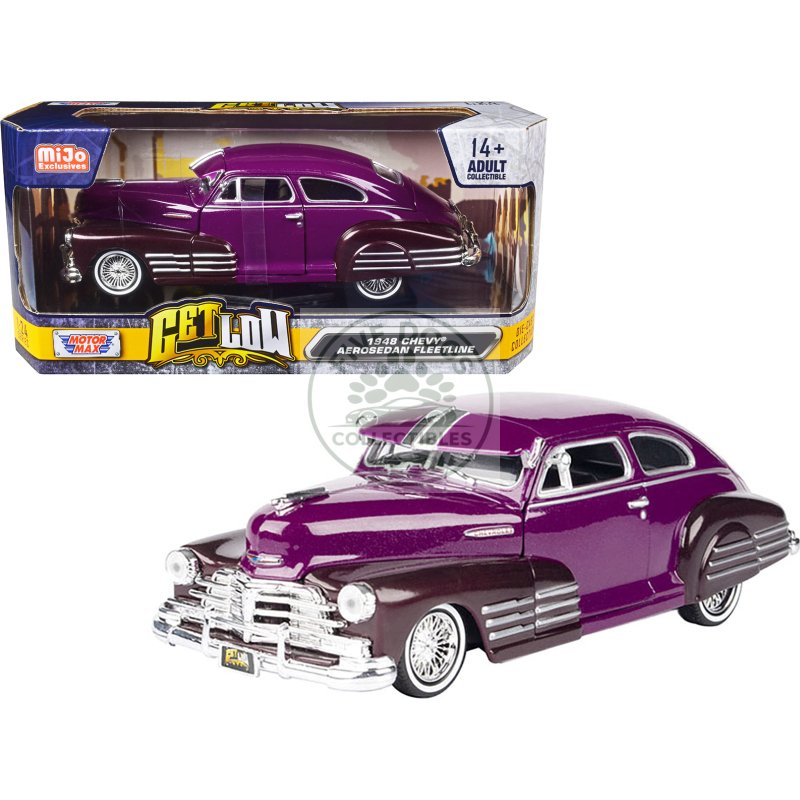 1948 chevrolet aerosedan fleetside lowrider purple metallic and dark purple metallic two tone "get low" series 1/24 diecast model car by motormax