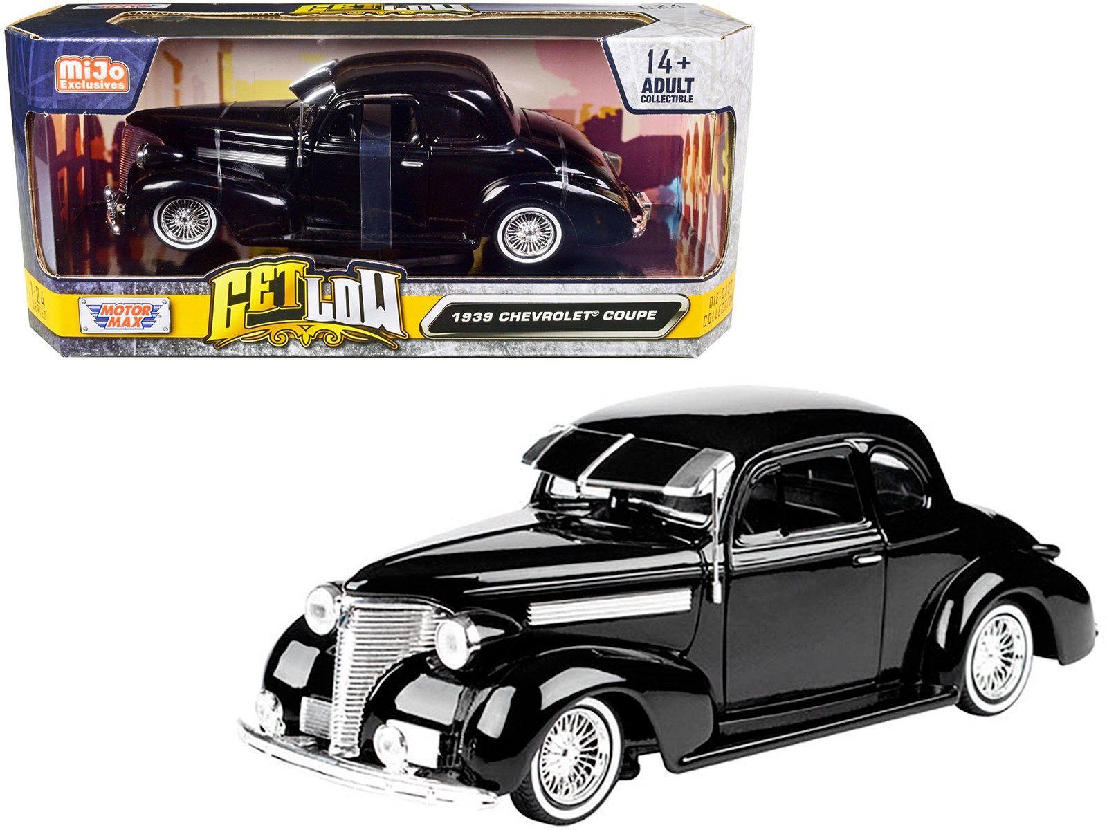 1939 chevrolet coupe lowrider black "get low" series 1/24 diecast model car by motormax 1939 chevrolet coupe lowrider black "get low" series 1/24 diecast model car by motormax