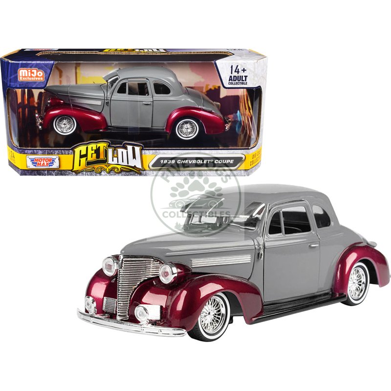 1939 chevrolet coupe lowrider gray and red metallic "get low" series 1/24 diecast model car by motormax