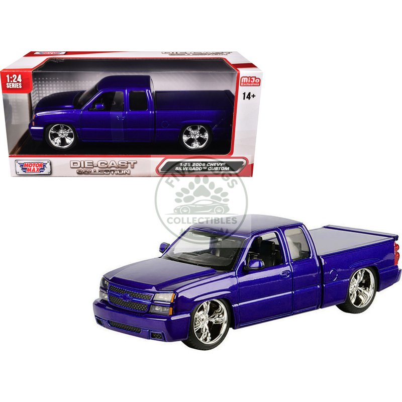 2006 chevrolet silverado custom pickup truck blue metallic "die cast collection" series 1/25 diecast model car by motormax