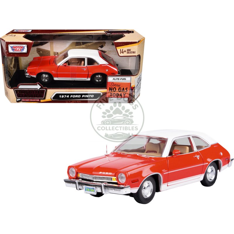 1974 ford pinto orange with white top "forgotten classics" series 1/24 diecast model car by motormax