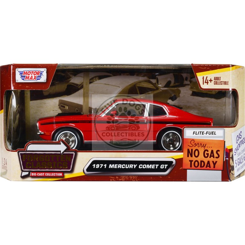 1971 mercury comet gt red with black stripes "forgotten classics" series 1/24 diecast model car by motormax
