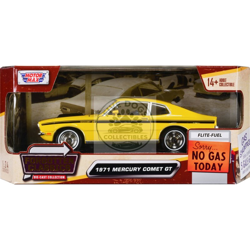 1971 mercury comet gt yellow with black stripes "forgotten classics" series 1/24 diecast model car by motormax