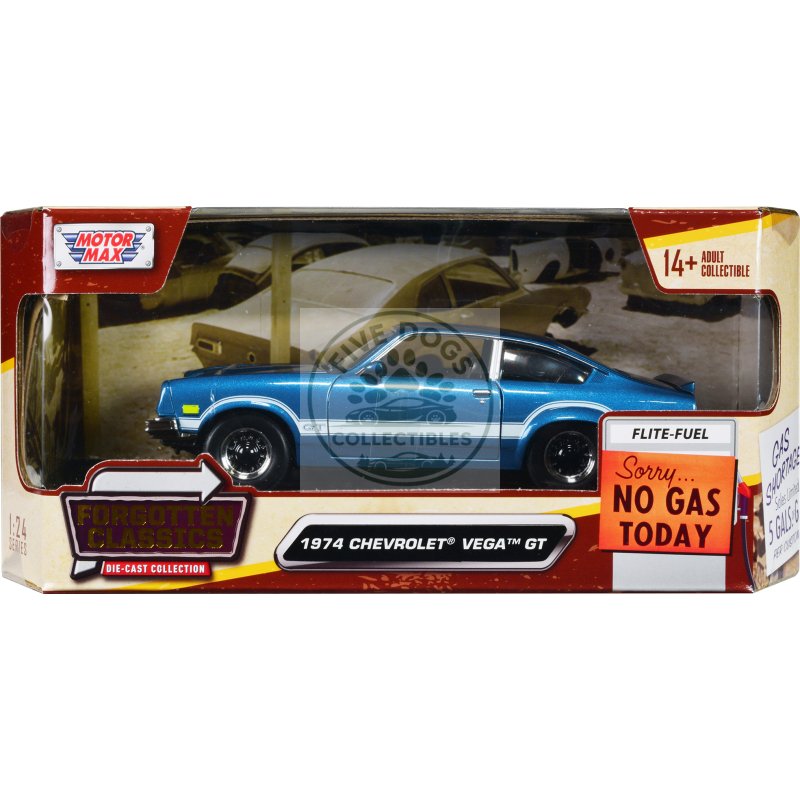 1974 chevrolet vega gt blue metallic with white stripes "forgotten classics" series 1/24 diecast model car by motormax