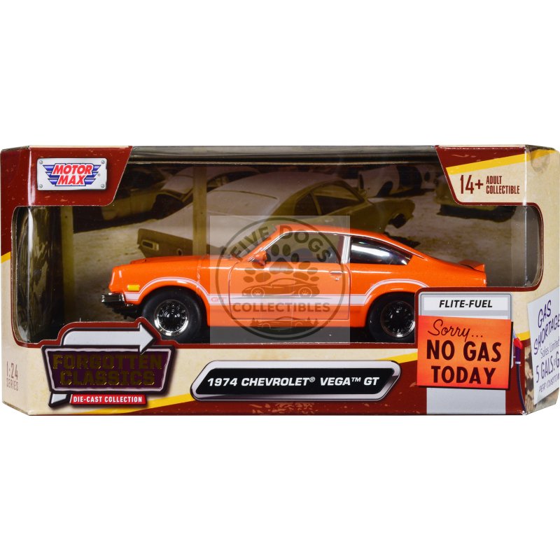 1974 chevrolet vega gt orange metallic with white stripes "forgotten classics" series 1/24 diecast model car by motormax