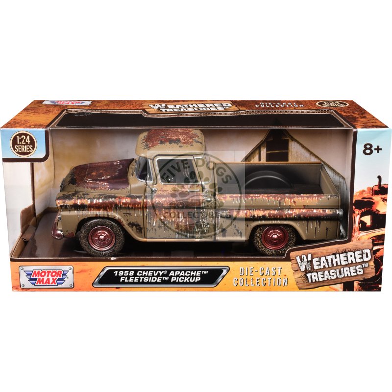 1958 chevrolet apache fleetside pickup brown (rusted) "weathered treasures" series 1/24 diecast model car by motormax