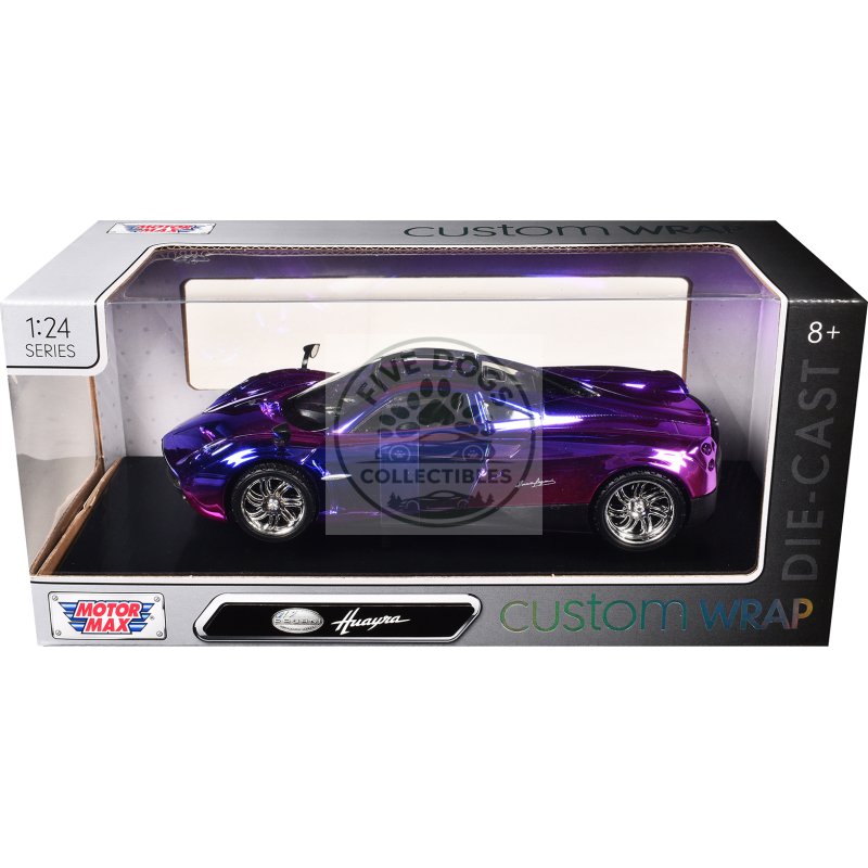 pagani huayra pink and purple chrome "custom wrap" series 1/24 diecast model car by motormax