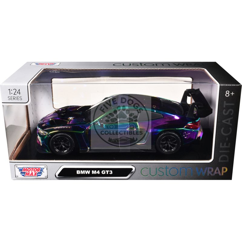 bmw m4 gt3 chameleon chrome "custom wrap" series 1/24 diecast model car by motormax