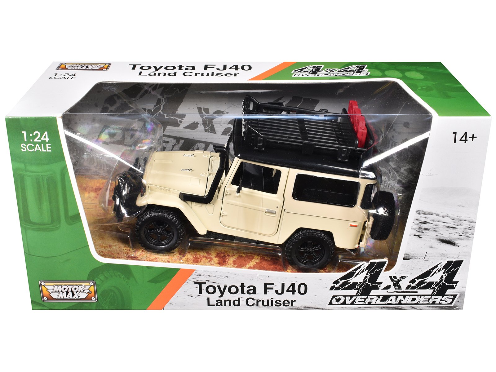 toyota fj40 land cruiser beige "4x4 overlanders" series 1/24 diecast model car by motormax toyota fj40 land cruiser beige "4x4 overlanders" series 1/24 diecast model car by motormax