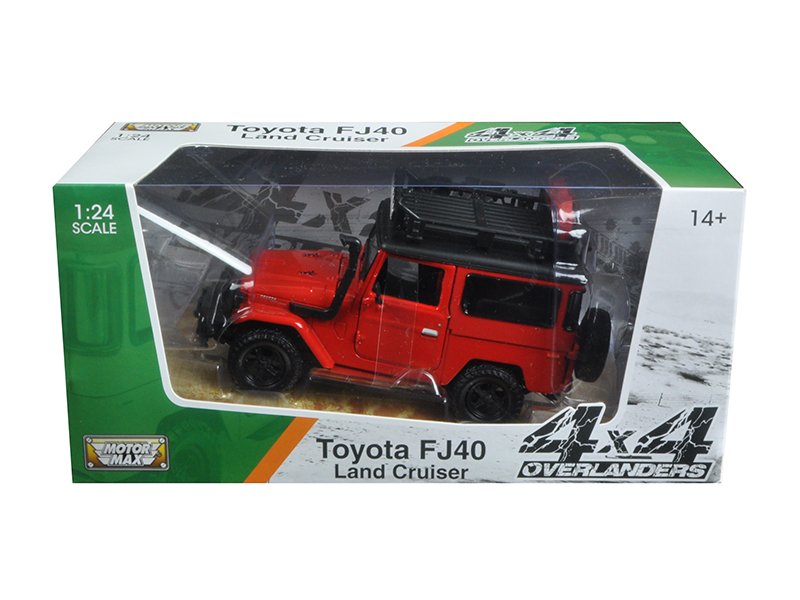 toyota fj40 land cruiser red "4x4 overlanders" series 1/24 diecast model car by motormax toyota fj40 land cruiser red "4x4 overlanders" series 1/24 diecast model car by motormax