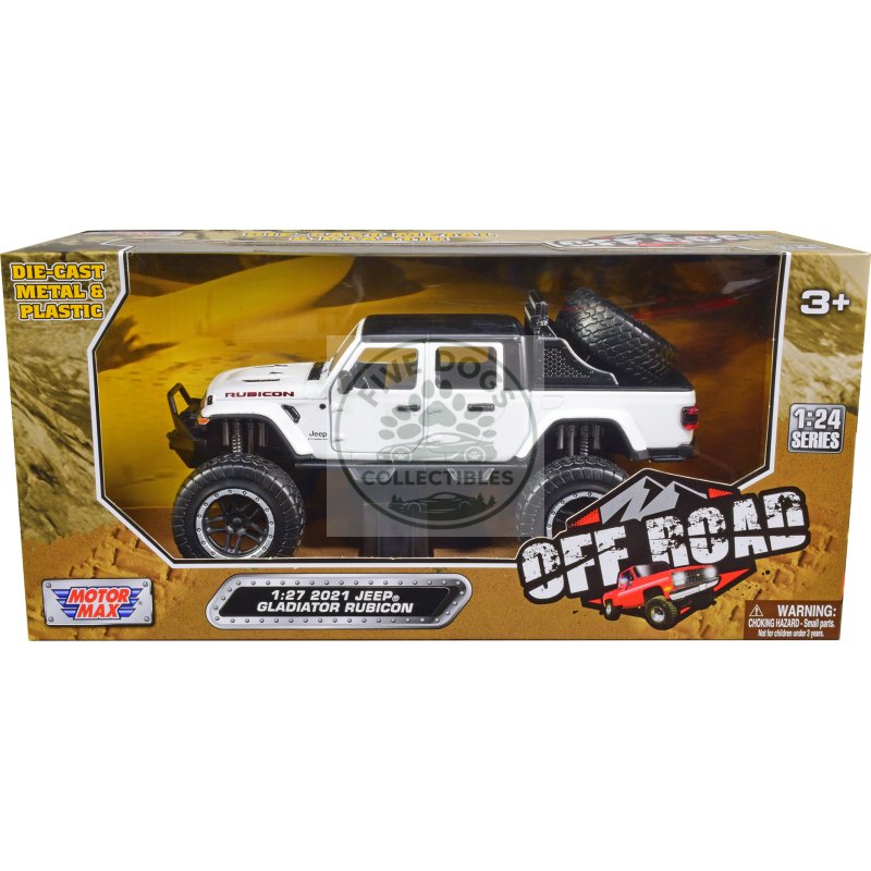 2021 jeep gladiator rubicon off road pickup truck white with black top "off road" series 1/27 diecast model car by motormax