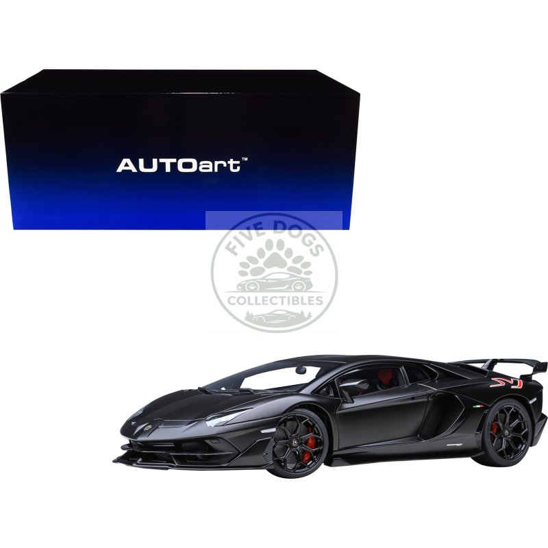 lamborghini aventador svj nero nemesis matt black 1/18 model car by autoart