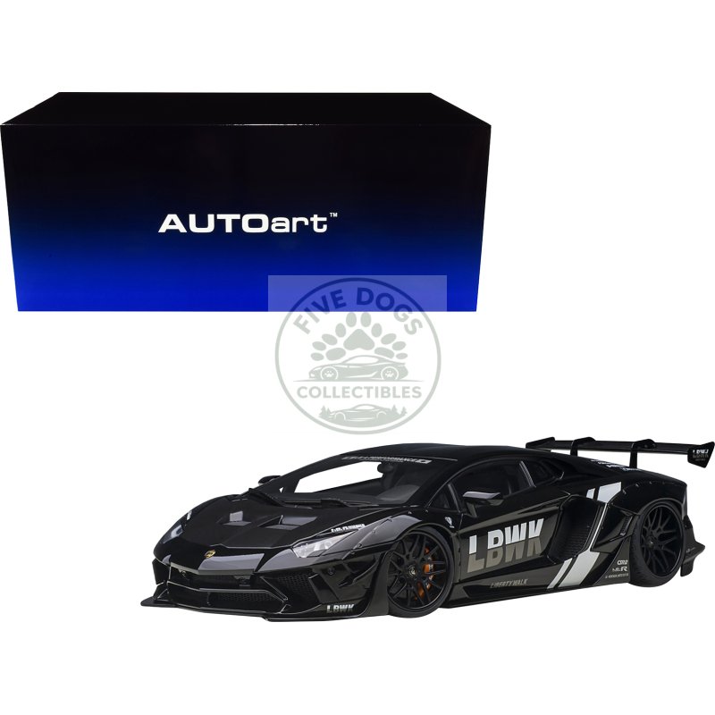 lamborghini aventador liberty walk lb works livery black with carbon hood limited edition 1/18 model car by autoart